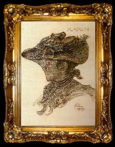 framed  Carl Larsson karin med hatt och flor, ta009-2